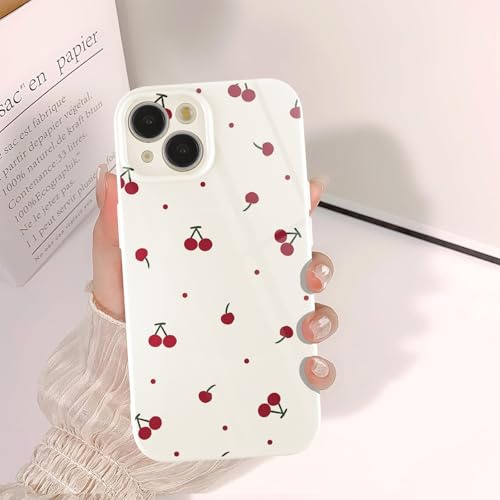 Phoona Cherry Case for iPhone 14 6.1, Preppy Vintage Girly Aesthetic Pattern Design, Raised Camera Protection Bumper Soft Slim TPU Shockproof Protective Cover for Girls Women