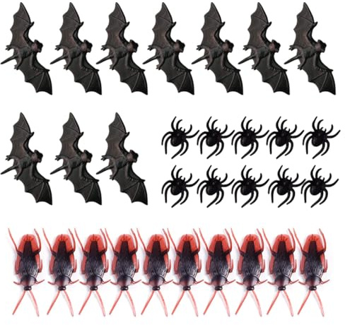 KQOZG Kakerlakenspiel, Scherzartikel, 30 realistische Plastikinsekten, aufregende Fledermäuse, Kakerlaken, Spinnen, Halloween-Scherzartikel.
