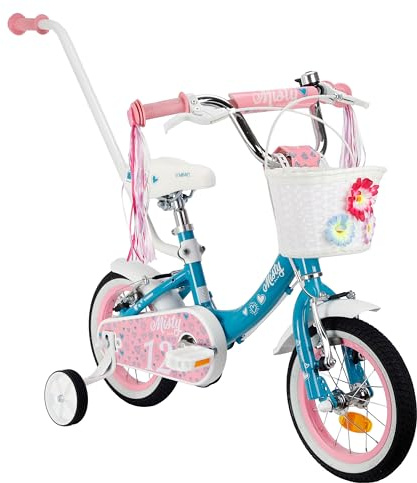 MIRAVO Kinderfahrrad 12 16 Zoll - Fahrrad Kinder - für Mädchen von 2-6 Jahren - Mit Stützrädern Schubstange Aluminiumrahmen