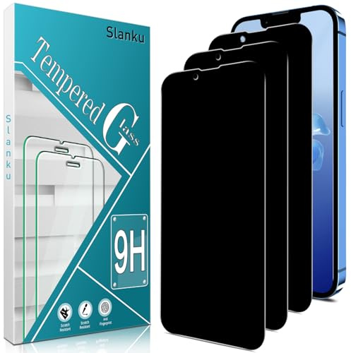 Slanku Privacy Screen Protector For iPhone 13 Pro Max/14 Plus | 3 Pack Tempered Glass, Anti Spy, Anti-Scratch, NO Bubbles, Touch Sensitive