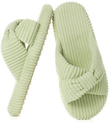 Eagsouni Pantoufles Femme Large Mousse à Mémoire Chaussons Confortable Cord Bandes Croisées Bout Ouvert Chaussures Antidérapantes Slippers,Vert Clair,37/38 EU