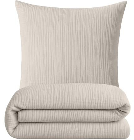 sleepling Musselin Bettwäsche, 155x220 cm + 80x80 cm, Beige | Bettbezug + Kissenbezug, 100% Baumwolle, Extra weiche Sommerbettwäsche, Made in EU, OEKO-TEX, Waschbar bis 60 Grad