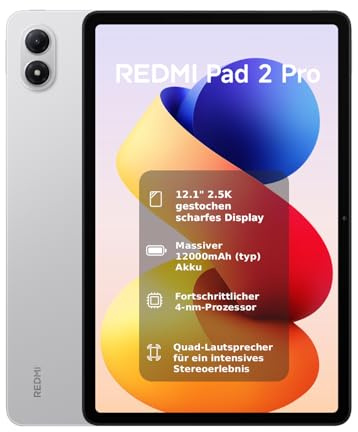 XIAOMI REDMI Pad 2 Pro, 8+256 GB,Display da 12,1 2,5 K 120 Hz, batteria Gigante da 12000 mAh (tipica), processore da 4 NM,connettività senza interruzioni,colore argento.