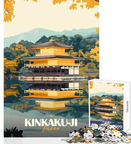 Puzzle de 1000 pièces pour Adultes Pavillon d'or Kinkaku-ji Jouet Anti-Stress Cadeau pour Femmes et Hommes Jeu Impossible activités Amusantes à la Maison Dimensions 38x26cm