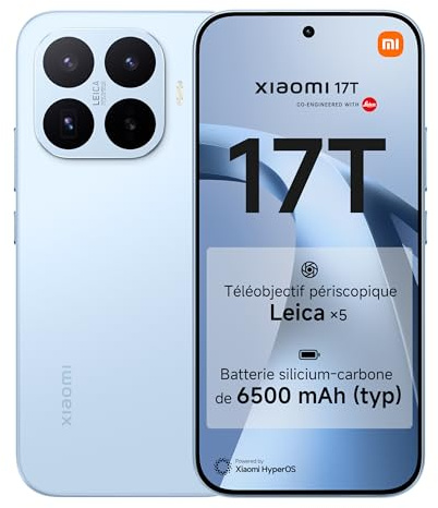 XIAOMI 17T Smartphone 12+512 Go Téléobjectif Leica x5 - Bleu | Écran 6,59 pouces 120Hz, batterie 6500mAh, 5G, MediaTek Dimensity 9500, HyperCharge 67W, 1 an de garantie supplémentaire