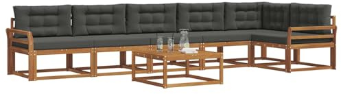 vidaXL Outdoor-Sofagarnitur mit Kissen 7 pcs Natur und Anthrazit, Garten-Lounge-Sofa-Set, modernes Ecksofa, langlebige Gartenmöbel, anpassbare Terrasse für Wohnräume