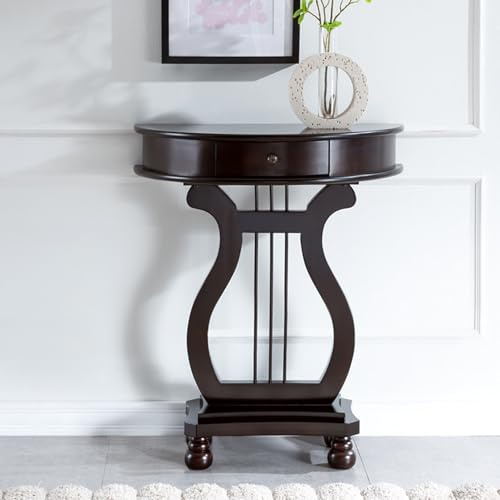 QIUHTR Tavolo Consolle a Mezzaluna con Cassetti Portaoggetti,Tavolo Consolle in Legno Massello,Decorazione per Ingresso e Corridoio,Design Ispirato all'arpa,Montaggio Semplice(Walnut)