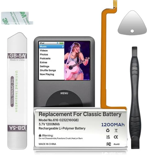1200mAh for iPod Classic Battery, 616-0232 Battery Replacement Compatible with iPod 5th - 7th Generation Video Classic A1136 A1238 6th 80GB 6.5th 120GB 7th 160GB 5th 30GB