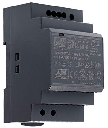5 VDC | 6,5 A | 32,5Watt | Mean Well HDR-60-5 Hutschienen-Netzteil DIN-Rail
