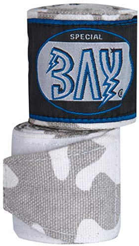 BAY® Camouflage Schnee Boxbandagen Box-Bandagen - weiß grau - Hand Wraps elastisch Elastik 250 cm 2,5 m Handbandagen Faustbandagen Kickboxen Boxen MMA Muay Thai Thaiboxen Camou, Camo