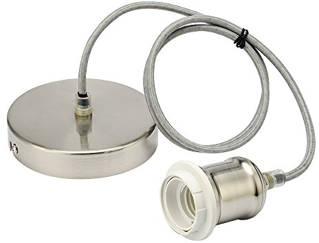 JIAHUA Braided Flex Lamp Holder, Suspended Pendant Light Fitting E27 Lamp Holder Satin Ceiling Rose-Satin Nickle