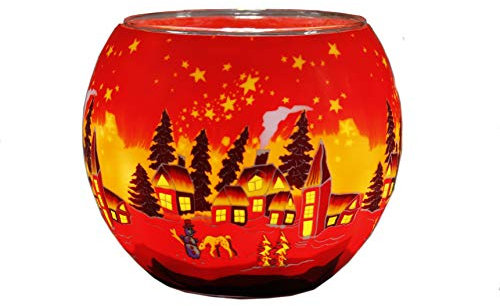 Plaristo Winter Town Teelichthalter, Glas Polymer-Ton, Mehrfarbig, 11 cm
