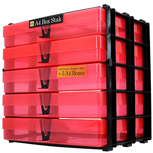 WestonBoxes A4 Box Craft Storage Unit with 5 A4 Boxes, 7 Colours Available | 5 A4 boxes in a black storage frame | Handles clip to front for easy pull-out | Available in 7 Colours | Made in Britain