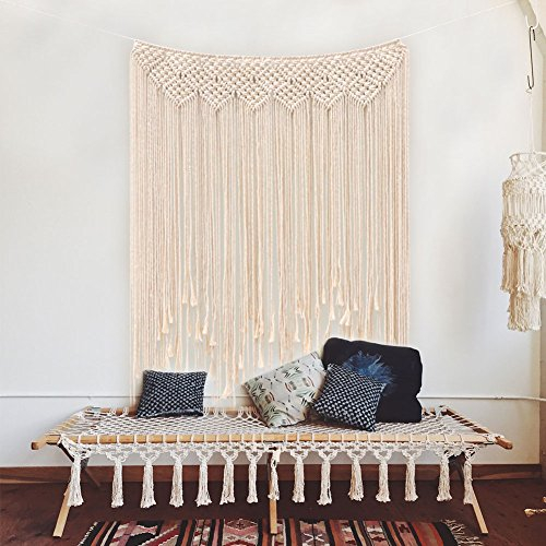 OurWarm Makramee Wandbehang Dekoration Baumwolle Handmade Woven Wandteppich Türvorhan Boho Wandbehang Dekoration, 115 x 100cm