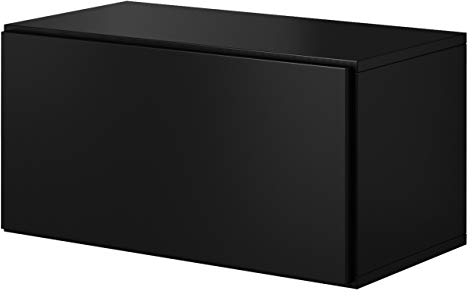 Mirjan24 TV Lowboard Robin R03, TV Schrank, ohne Griff, Fernsehschrank, TV Lowboard, Hängeschrank Hochglanz Matt Wohnwand (Schwarz)