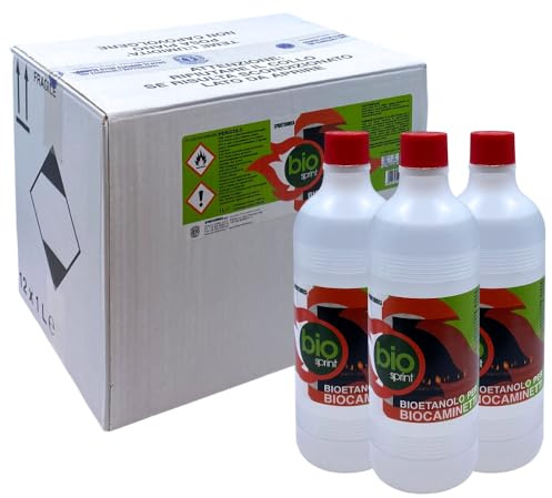12x1 lt Bioetanolo per stufe Bio Sprint 1 litro 99,9% inodore no fumo naturale no zolfo
