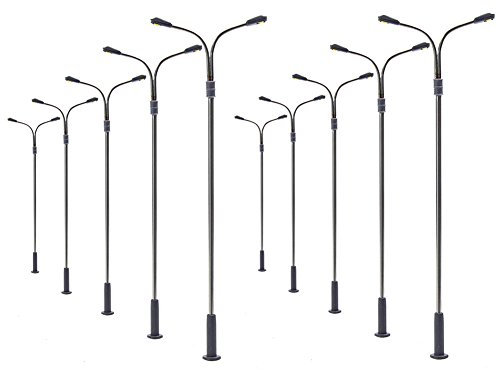 Evemodel LQS13W 10 STK. Doppelpeitschenlampen LED 100mm Spur H0 /00 Straßenlampe Flexible Höhe 3v 12v