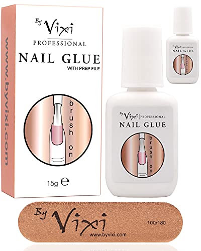 15g x2 By Vixi COLLE EXTRA FORTE POUR ONGLES avec LIME DE PRÉPARATION et PINCEAU GRATUITS Adhésion et séchage instantanés, De qualité professionnelle