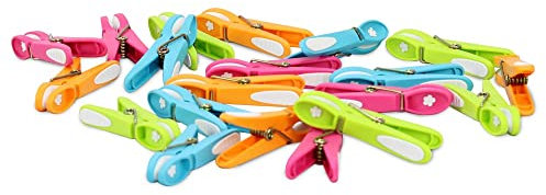 LaundrySpecialist Wäscheklammern Soft Grip – Multicolor – 20 Stück – extra lang & stabil – Kunststoff-Wäscheklammern – Bunte Klammern – Hergestellt in der EU