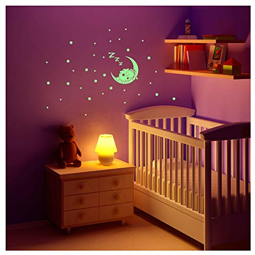 Leuchtaufkleber im Dunkeln | Selbstklebend selbstklebend für Steckdose und Lichtschalter | Sticker Leuchtet Schaf auf dem Mond - Fluoreszierende Wanddekoration | 25 x 25 cm