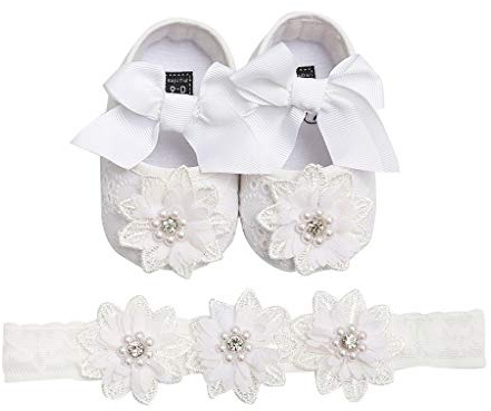 Chaussures Bébé Fille Premier Pas Souple Antiderapantes Princesse Bapteme | Chaussure Bebe Fille Mariage Ceremonie Ballerine + Bandeau
