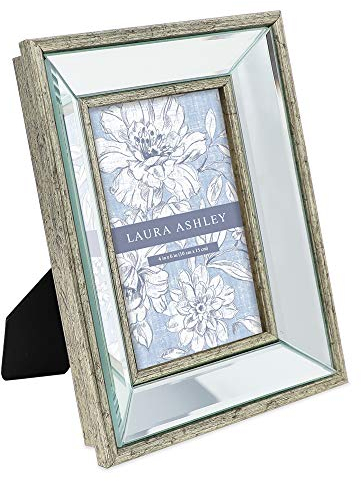 Laura Ashley Bilderrahmen, 10 x 15 cm, abgeschrägter Spiegel, klassischer Spiegelrahmen mit tiefem abgeschrägtem Winkel, Wandmontage, für Tisch-Display, Fotogalerie und Wandkunst, silberfarben