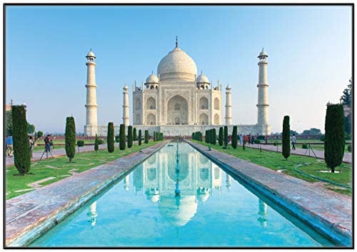 Wallario Wandbild - Taj Mahal - Mausoleum in Indien in Premiumqualität, Poster mit schwarzem Rahmen, Größe: 70 x 100 cm