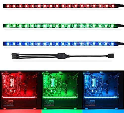 RongYou PC RGB Gaming LED Strip for Desktop Computer Case Lighting, Gamer DIY Gamer， DIY for Aura Sync and M/B with 4pin RGB Header 30cm 5050 SMD (Pack of 3 Strips)