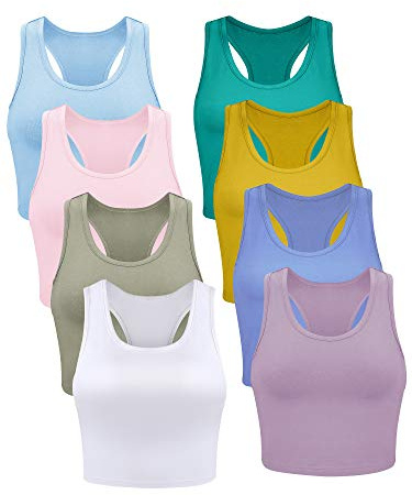 Geyoga 8 Stück Damen Ärmelloses Basic Crop Tank Tops (Frische Farben, M)