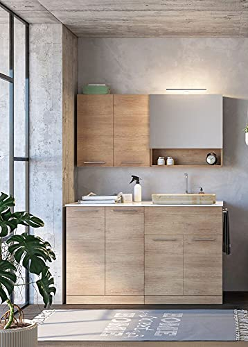 Dafne Italian Design Mobile Lavanderia porta Lavatrice Finitura Rovere Lavabo Integrato Misura: L.140cm P.62 cm