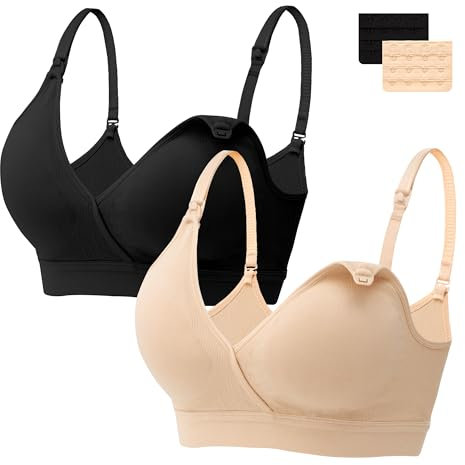 HBselect 2 PCS Reggiseno Allattamento con Estensione Reggiseno Bra Donna Morbido e Traspirante Reggiseno Senza Ferretto e Senza Cuciture