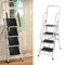 Échelle portable pliable en acier à 4 marches avec rampe de sécurité et bande antidérapante, escabeau pliable portable, en acier robuste, capacité maximale de 150kg, escabeau pour bureau,maison,jardin