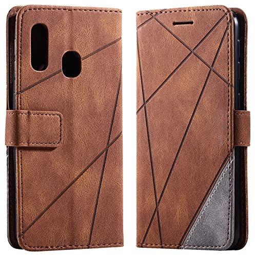 Vankii Kompatibel mit Samsung Galaxy A20E Hülle, Flip Wallet Handyhülle PU Leder Brieftasche Tasche Case Stoßfeste Schutzhülle [Kartenschlitzen] [Magnetverschluss] [Standfunktion] (Braun)