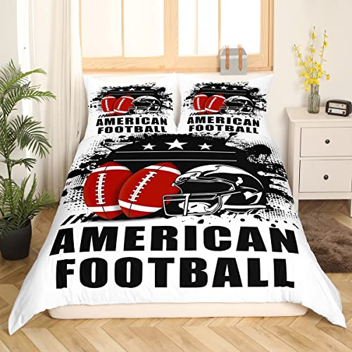 Sunnybed Sport Bettbezug Set,American Football Themen Bettwäsche Set 135*200+80*80*1,Rugby Ball Trösterbezug Wettbewerbsspiele Softball Bettsets Spieler Aktivität Schlafzimmer Dekor Weiß Schwarz