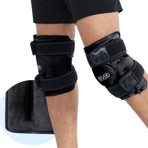 REVIX Envolturas de hielo reutilizables para aliviar el dolor de rodilla, paquete de hielo para rodilla con terapia de compresión fría para cirugías de reemplazo de rodilla, lesiones, hinchazón, negro