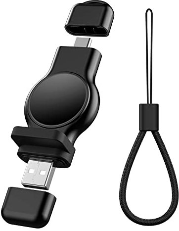 USB-A & USB-C Wireless Charger for Apple Watch Portable iWatch USB Charger, Travel Cordless Charger with Light Weight Magnetic Quick Charge for Apple Watch Series 7/6/5/4/3/2/1/SE (Black)