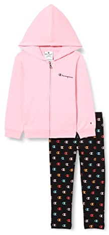 Champion Legacy American Classics-Powerblend Full Zip Hoodie & Pants Completo, (Rosa Confetto/Nero), 18 Mesi Bambini e Ragazzi