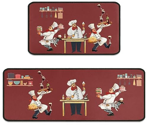 Fat Chef Küchenteppich-Set, 2 Stück, Bodenmatten zum Kochen, rutschfest, wasserdicht, stehend, Küchenläufer, 43,2 x 76,2 cm + 43,2 x 119,4 cm