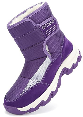 ASOCO DREAM Stivali da Neve Donna Inverno Foderata Pelliccia Caldo Stivaletti All'aperto Impermeabile Antiscivolo Doposci,Viola,42 EU