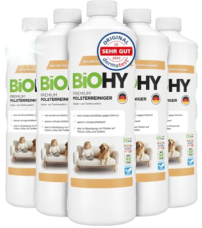 BiOHY Premium Polsterreiniger (6 x 1 Liter) | Bio Konzentrat für Polstermöbel, Sofas, Teppiche & Textilien | für Nasssauger & andere Geräte geeignet | geruchslösender Fleckentferner