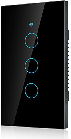 Interruttore WiFi AC 90-250 V, interruttore della luce intelligente Interruttore a comando vocale Interruttore touch screen Interruttore a parete a giro singolo per l'home office(Nero)