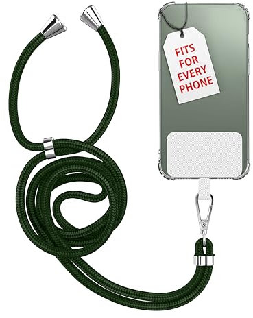 MyGadget Handykette Universal zum Umhängen mit Nylon Plättchen - für Smartphone Hüllen - Verstellbares Case Kordel Band Handyband Halskette in Moos Grün