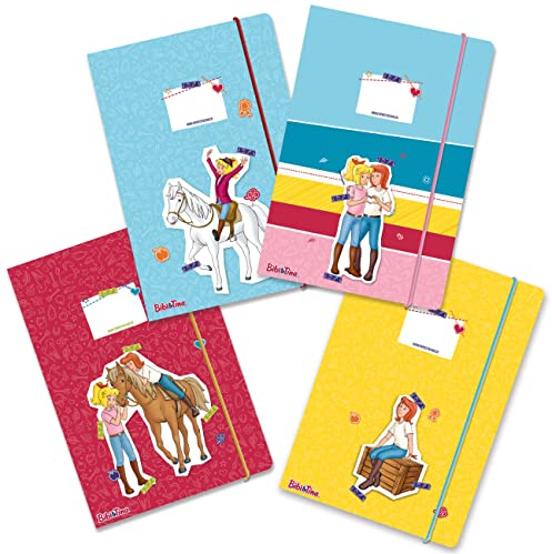 Papierdrachen 4 hochwertige plastikfreie Schulmappen mit Gummiband in DIN A4 | Motiv Bibi und Tina - Postmappe für Schüler - Heftsammler - Sammelhefter - Set Nummer 10
