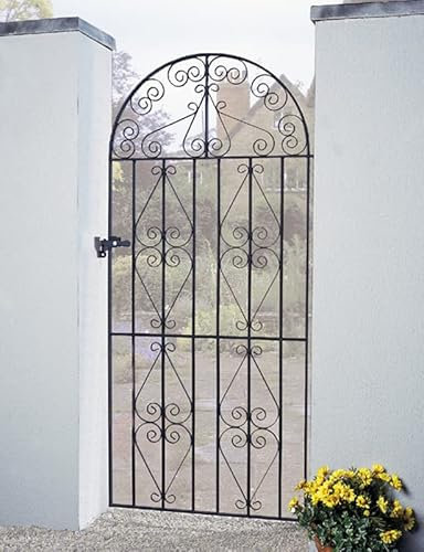 Stirling Scroll Tall Bow Top Single Gate - Solid Steel - Fits Gap of 1067 mm x 1905 mm High - Electro Galv./Black Powder Coated