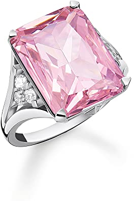 Thomas Sabo Damen Ring aus Sterling-Silber mit Zirkonia-Steinen in Weiß und Pink, Gr. 56, TR2339-051-9-56