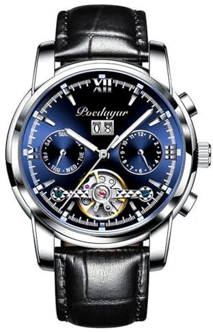 Rorios Herrenuhren Automatik Mechanische Uhr Mit Lederband - Klassische Leuchtende Wasserdichte Armbanduhr für Männer