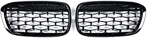 SAIQIAN Auto-Grill Autozubehör für B-MW X1 F48 2016–2019 Frontgrill Mittelnetz Grills Montage Rahmenabdeckung Außen Bodykit Teile Front Nieren Kühlergrill, Schwarz A