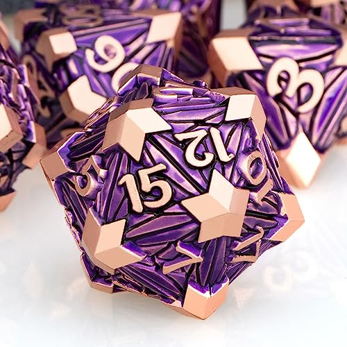 ORIFANTOU 7-teiliges DND-Würfel-Set aus Metall mit Box, Schmutz RPG lila D- und D-Würfel für die Verwendung mit D&D-Tischspielen, Rollenspiel, polyedrisches Würfel-Set D20, D12, D10, D8, D6, D4
