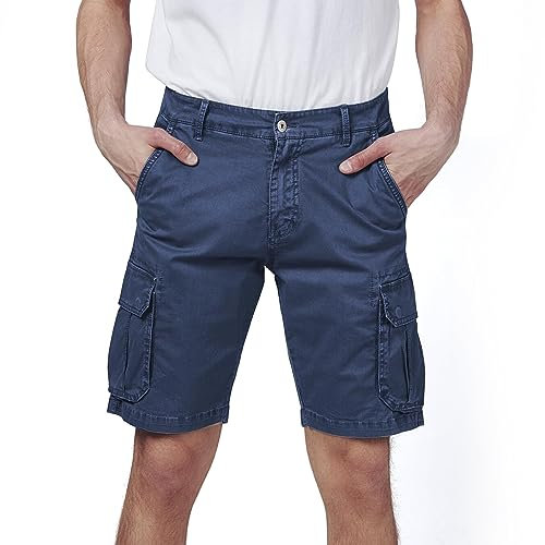 RE&X Jeans Pantaloni Corti Uomo Cargo Slim Fit Casual Denim (Blue, 52 Corto)