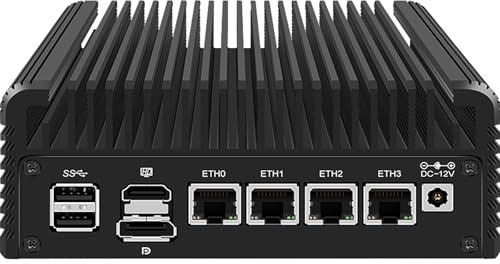 Kikusenko 4 Ports Micro Firewall Appliance Inter N200 Quad Core, 4 Inter I226-V 2.5Gbe NIC Firewall Mini PC, Network Gateway Soft Router Mini Computer, Support AES-NI, 8GB DDR5 RAM 128GB SSD